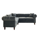 Grey Tufted L shaped Couch