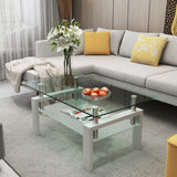 White Coffee Table, Clear Coffee Table，Modern Side Center Tables for Living Room， Living Room Furniture
