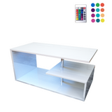 LED Coffee Table for Living Room, Modern Coffee Table, High Gloss White Finish Centre Sofa Table, S-Shaped Open Storage Shelf