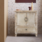 Weathered Wood Cabinet with 1 Drawer and 2 Doors Vintage Accent Storage Chest for Entryway, Living Room