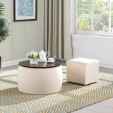 [Video] Round Ottoman Set with Storage, 2 in 1 combination, Round Coffee Table, Square Foot Rest Footstool for Living Room Bedroom Entryway Office