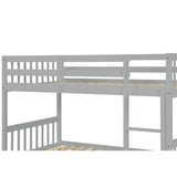 Twin Over Twin Bunk Beds with Trundle, Solid Wood Trundle Bed Frame with Safety Rail and Ladder, Kids/Teens Bedroom, Guest Room Furniture, Can Be converted into 2 Beds