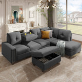 Grey Sectional Sofa Space Saving with Storage Ottoman