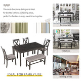 6-Piece Kitchen Dining Table Set Wooden Rectangular Dining Table, 4 Fabric Chairs and Bench Family Furniture (Grey)