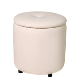 Round Storage Ottoman Faux Leather Upholstered Footrest Stool for Living Room Bedroom