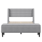 Upholstered Storage Bed Frame with Storage Ottoman Bench, No Box Spring Needed, Queen, Gray