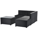 5-Piece Patio Rattan PE Wicker Furniture Corner Sofa Set, with 2 Sofa chairs, 1 Corner chair, 1 ottoman and 1 glass coffee table, Sectional Sofa Chair, Seating, Lying(Black Wicker, Beige Cushion)