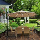 Tan 10 ft Outdoor Patio Umbrella Solar Powered LED Lighted Sun Shade Market Waterproof 8 Ribs Umbrella with Crank and Cross Base for Garden Deck Backyard Pool Shade Outside Deck Swimming Pool