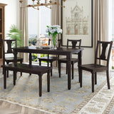 Classic Dining Set Wooden Table and 4 Chairs with Bench for Kitchen Dining Room