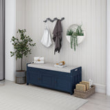 TREXM  Storage Bench with 3 Shutter-shaped Doors,  Shoe Bench with Removable Cushion and Hidden Storage Space (Antique Navy)