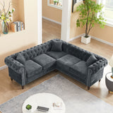 Grey Tufted L shaped Couch