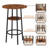 Double Layer Round Bar Table with 2 Bar Stools PU Soft Seat Back Breakfast table - Rustic Brown