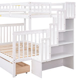 Twin Over Full Bunk Bed with 2 Drawers and Staircases