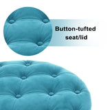 [New] 29.5" Wide Classic Button Tufted Velvet Round Ottoman With Storage Living Room Footrest