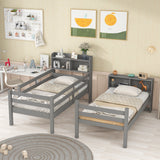 Twin Over Twin Bunk Beds with Bookcase Headboard