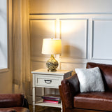 Pelion 20" Modern LED Bedside Table Lamp with Linen Shade and Glass Base