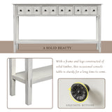 TREXM Rustic Entryway Console Table, 60" Long with two Different Size Drawers and Bottom Shelf for Storage (Antique White)