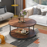 ON-TREND Round Coffee Table with Caster Wheels and Wood Textured Surface