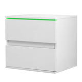 Nightstand with 2 Drawers, USB Charging Ports, Wireless Charging and Remote Control LED Light-White