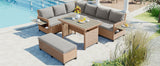 5-Piece Outdoor Patio Rattan Sofa Set, Sectional PE Wicker L-Shaped Garden Furniture Set with 2 Extendable Side Tables, Dining Table and Washable Covers for Backyard, Poolside, Indoor