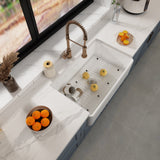 Fireclay Farmhouse Kitchen Sink 33 inch  Apron Sink Single Bowl  Farm Sink with Bottom Grid in & Drain , White Color