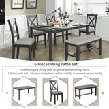 6-Piece Kitchen Dining Table Set Wooden Rectangular Dining Table, 4 Dining Chairs