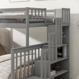 Twin Over Full Bunk Bed with 2 Drawers and Staircases
