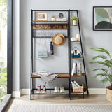 Entryway Coat Rack/ Hall Tree with Bookshelves, Multiple Hooks, and Bench Seat