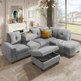 Light Grey Sectional Sofa with Ottoman