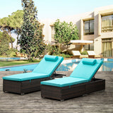 Outdoor PE Wicker Chaise Lounge - 2 Piece patio lounge chair; chase longue; lazy boy recliner;outdoor lounge chairs set of 2;beach chairs; recliner chair with side talbe  (Same as W213S00038)