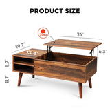 Wood Lift Top Coffee Table with Hidden Compartment and Adjustable Storage Shelf, Lift Tabletop Dining Table