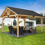 Large wood pergola, 13x16 FT Solid Wood Gazebo with Waterproof Asphalt Roof, Outdoor Permanent Hardtop Gazebo Canopy for Patio, Garden, Backyard