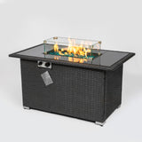 44" Gas Propane Fire pit  Table  Rectangle  50,000 BTU with  8mm Tempered Glass Tabletop & Blue Stone& Steel table lid &Table waterproof dusty Cover ,ETL Certification (Grey)