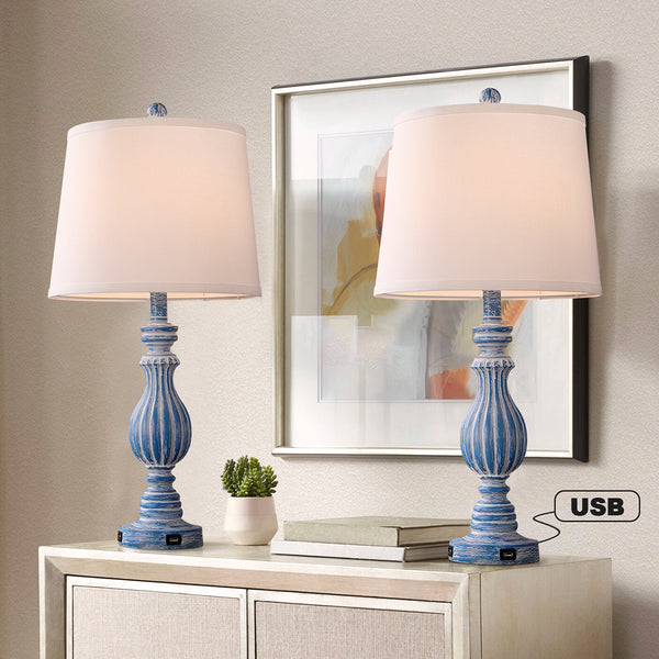 26" Bedside Nightstand Lamp with Dual USB Ports(Set of 2）