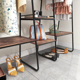 Metal Clothing Rack Garment ,Clothing Rack with 6 Shelves, 4 -Tiers Wood Shelves Heavy Duty Clothes Rack  for Hanging Clothes,Standing Coat Rack,Bedroom Clothes Storage and Organizer,Black