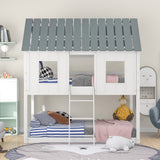 Twin over Twin Size Low Bunk Beds with Roof