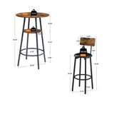 Double Layer Round Bar Table with 2 Bar Stools PU Soft Seat Back Breakfast table - Rustic Brown