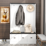 Two-tone Hall Tree with 4 Hooks and 3 Large Drawers, Coat Hanger, Entryway Bench, Storage Bench