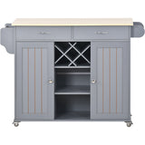 Kitchen Island Cart with Two Storage Cabinets and Four Locking Wheels, Wine Rack, Two Drawers, Spice Rack, Towel Rack
