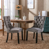 A&A Furniture,Nikki Collection Modern, High-end Tufted Solid Wood Contemporary Velvet Upholstered Dining Chair with Wood Legs Nailhead Trim  2-Pcs Set，Gray，1901GY