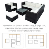 Patio Furniture Sets, 8-Piece Patio Wicker Corner Sofa with Cushions, Ottoman and Coffee Table
