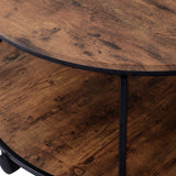 ON-TREND Round Coffee Table with Caster Wheels and Wood Textured Surface