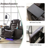 Motion Recliner with USB Charging Port and Hidden Arm Storage, Home Theater Seating with 2 Convenient Cup Holders Design and 360° Swivel Tray Table（old sku: SG000440AAA）