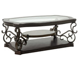 Cocktail Table, Glass table top, MDF W/marble paper middle shelf, powder coat finish metal legs.