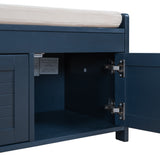 TREXM  Storage Bench with 3 Shutter-shaped Doors,  Shoe Bench with Removable Cushion and Hidden Storage Space (Antique Navy)