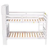 Twin Over Twin Bunk Beds with Bookcase Headboard, Solid Wood Bed Frame with Safety Rail and Ladder, Kids/Teens Bedroom, Guest Room Furniture, Can Be converted into 2 Beds, White