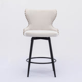 A&A Furniture,Counter Height 25" Modern Linen Fabric bar chairs,180° Swivel Bar Stool Chair for Kitchen,Tufted Cupreous Nailhead Trim Burlap Bar Stools with Metal Legs,Set of 2 (Beige)