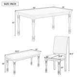 6-Piece Wood Dining Table Set Rectangular Table with Turned Legs, 4 Upholstered Chairs and Bench for Dining Room