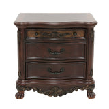 Elegant Nightstand with 3 Drawers Cherry Finish