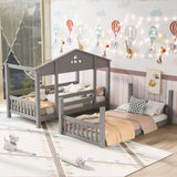 Twin over Twin House Bunk Bed with Convertible Slide and Ladder,Converts into 2 Separate Platform Beds,Gray